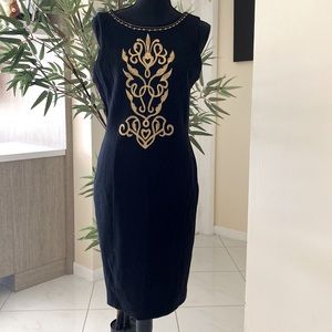 💯 Wool Andrea Jovine Black Dress, with Gold Stitching